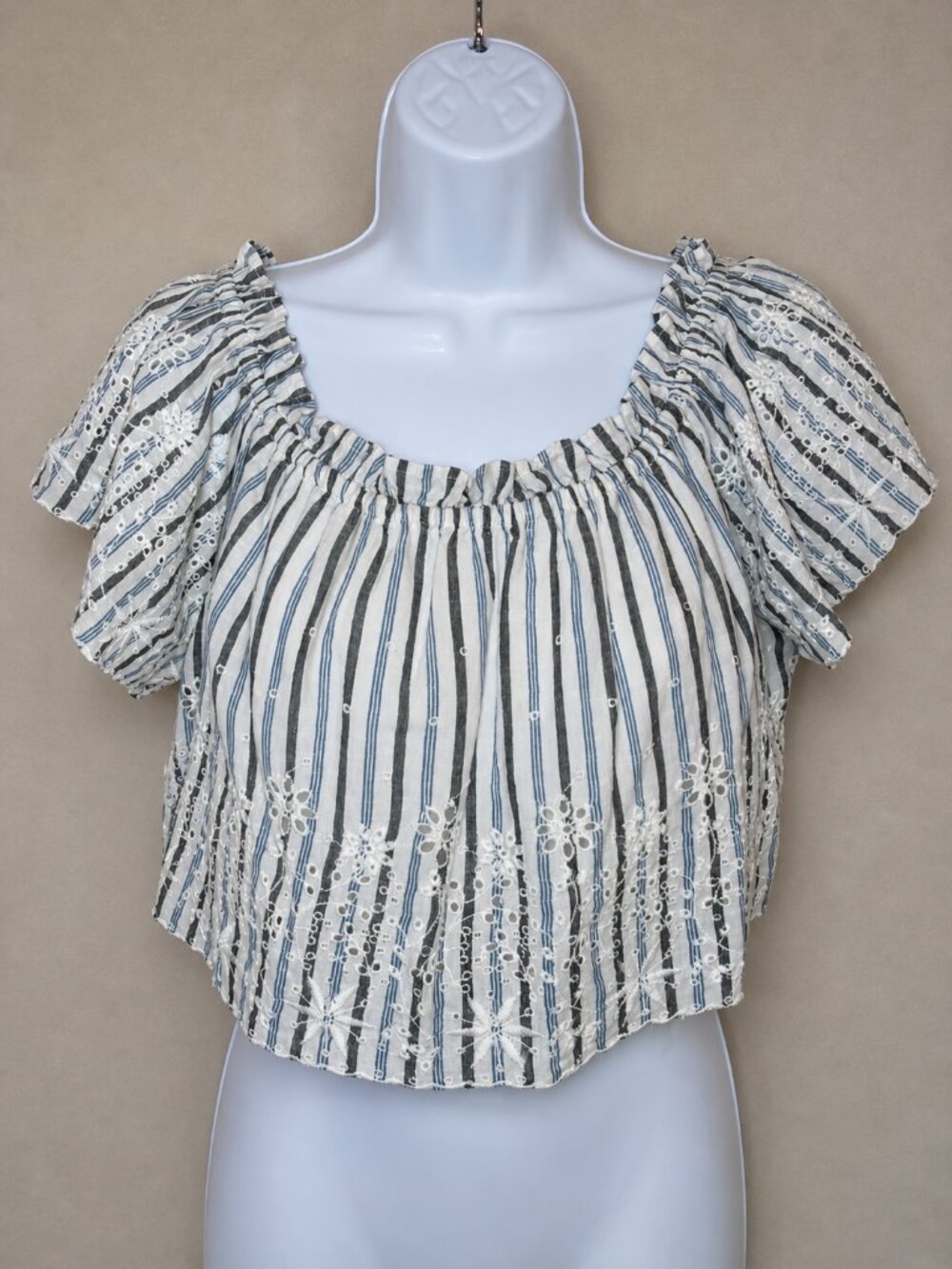 NWT LoveShackFancy 100% Cotton Stripe Off-Shoulder Crop Top | Size Medium - Picture 2 of 10